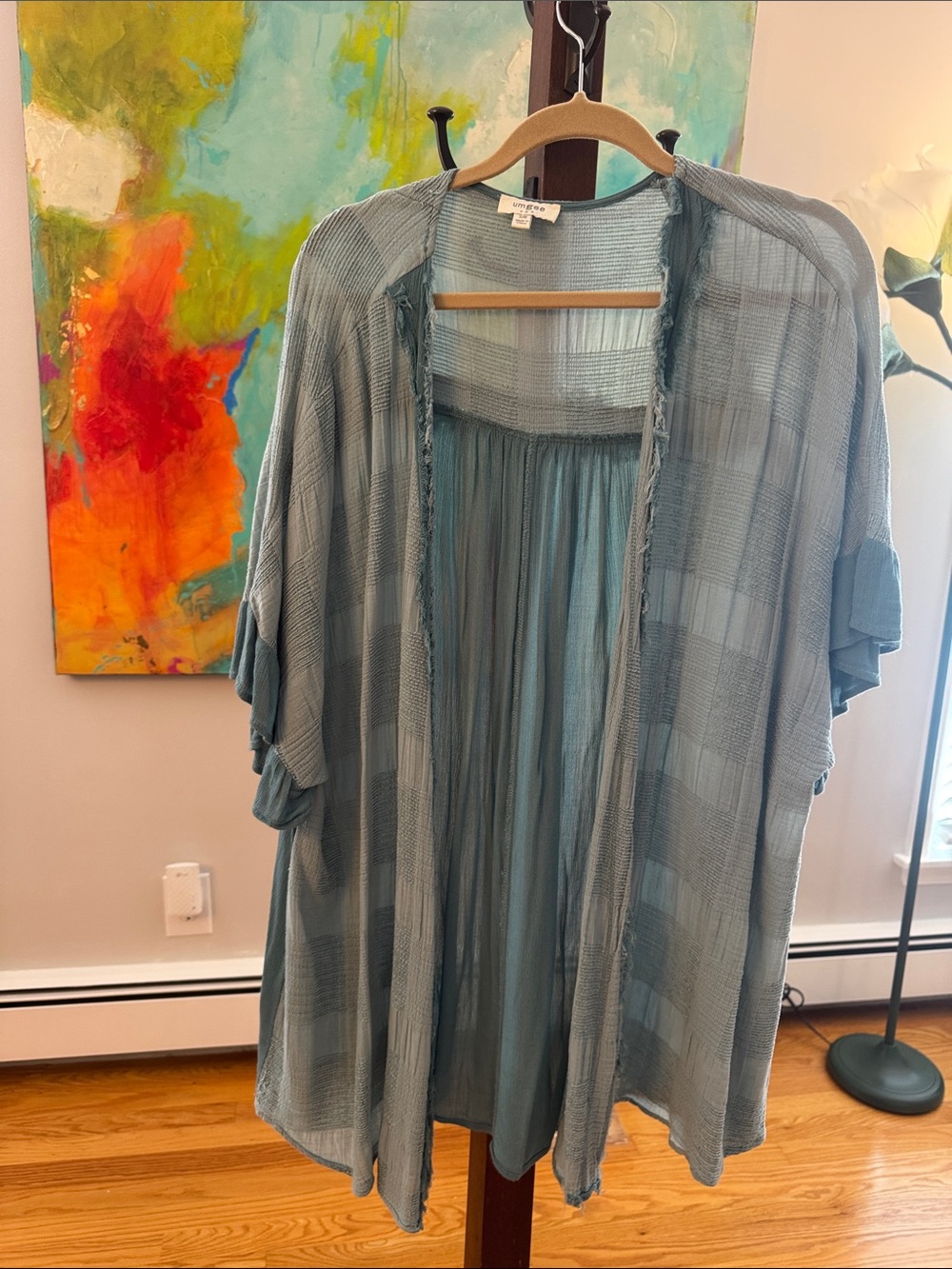 Umgee Light Blue Open Front Lightweight Kimono Cardigan